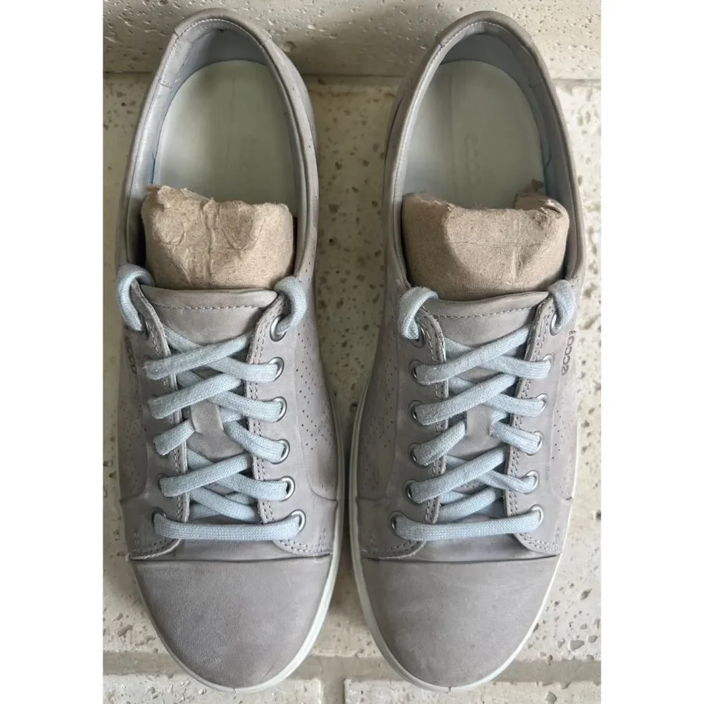 ECCO Women's Soft 7 Perforated Tie Sneaker Warm Grey Nubuck Size 9